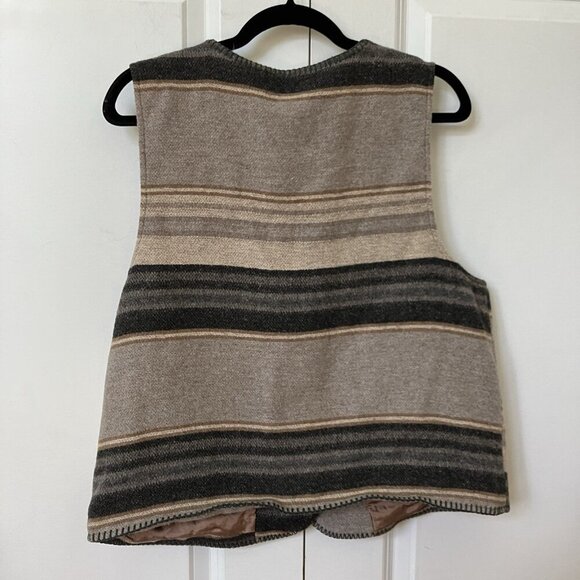Vintage Easy Wear Vest Mens L Grandpa Stripe Wool Blend Neutral Academia - Picture 3 of 7